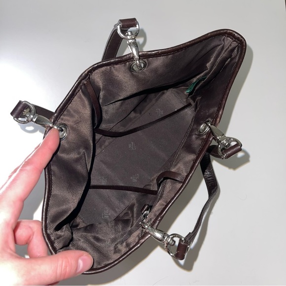 Ralph Lauren Vintage Mini Tote  Bag Beige‎ Brown Houndstooth Tartan Plaid Purse - Picture 6 of 12